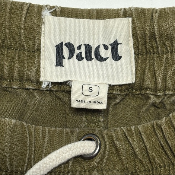 PACT Woven Twill Drawstring 3” Shorts Size S Organic Cotton Green Pockets - Picture 9 of 11